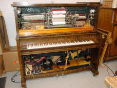Interior view of the completed Wurlitzer DX. The cabinet still has its original finish, with a coat of Watco oil finish applied to make it a little shinier.